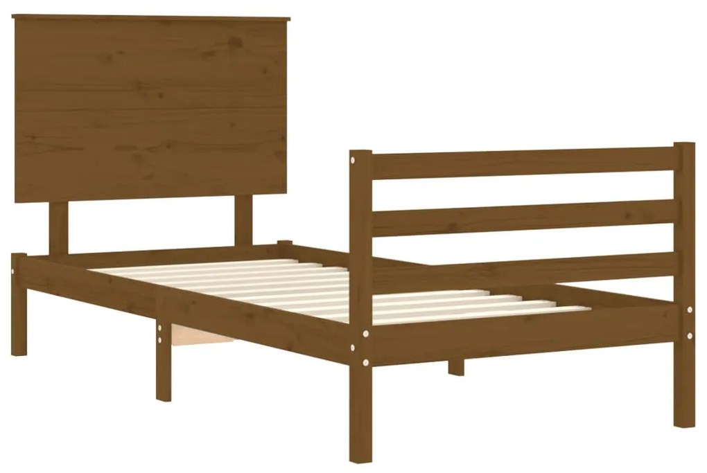 Estrutura cama cabeceira 90x200 cm madeira maciça castanho-mel