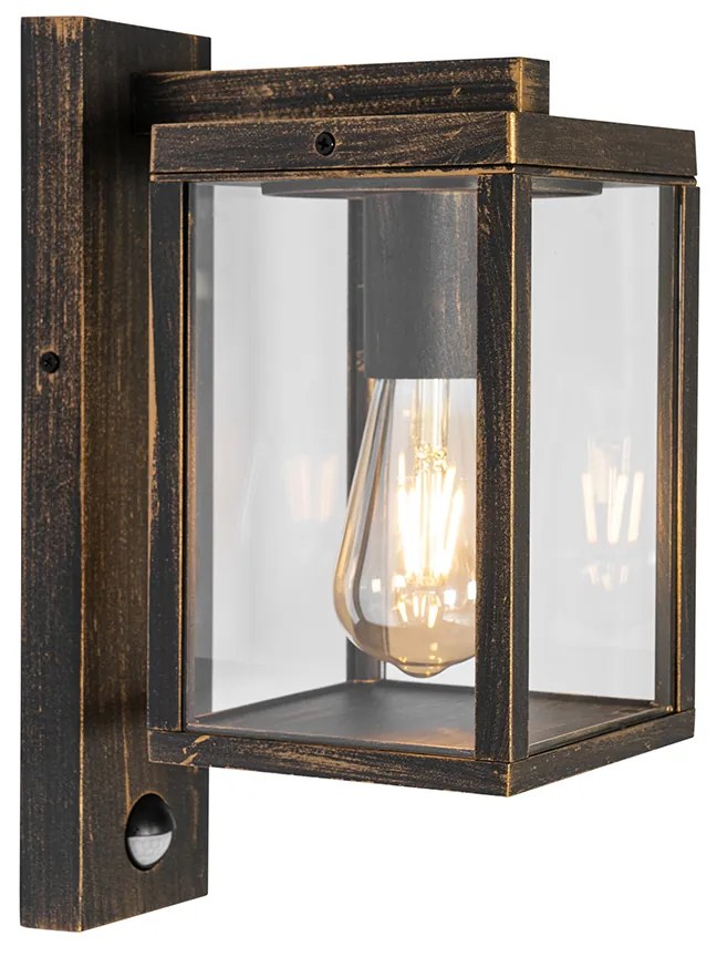 Lanterna de parede exterior ouro antigo com sensor de movimento IP44 - Charlois