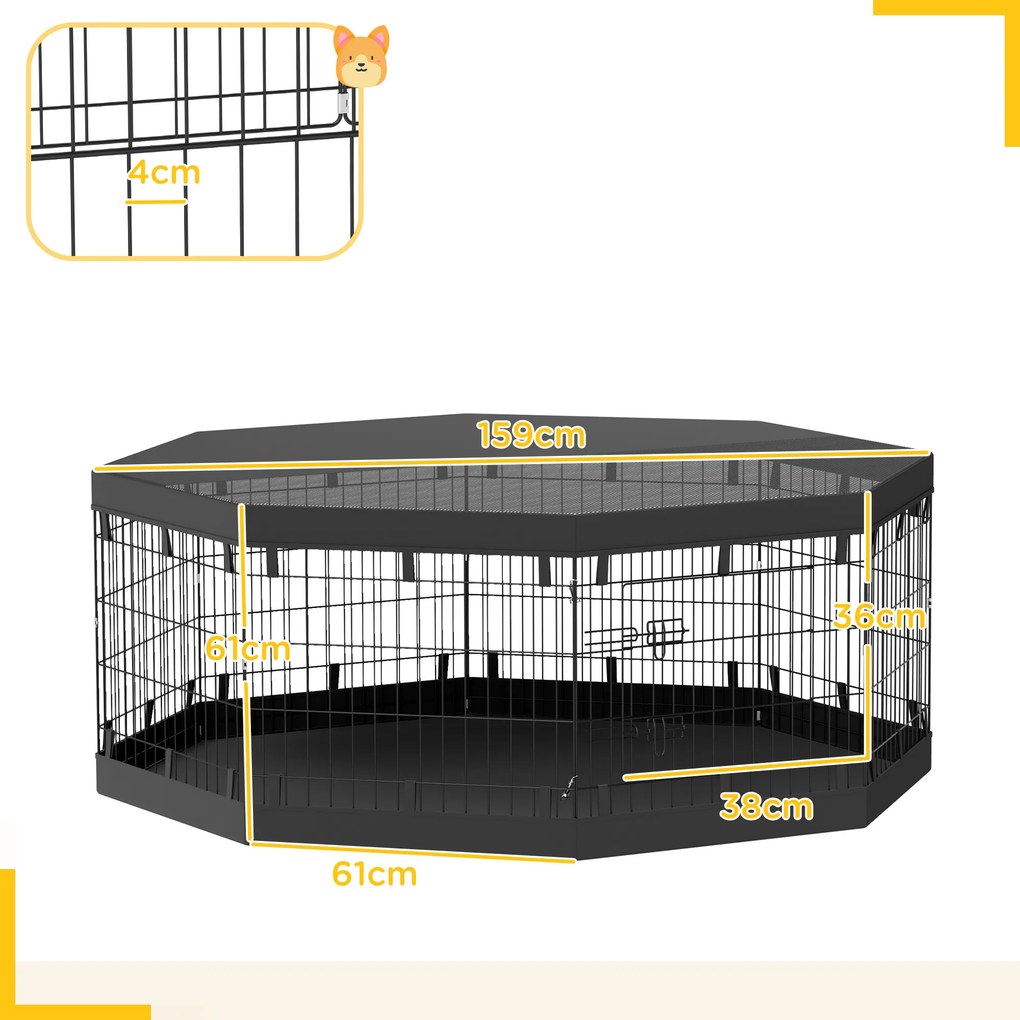 Parque para cães com 8 painéis dobráveis 61 cm (L) x 61 cm (A) e porta para cachorros, em aço preto