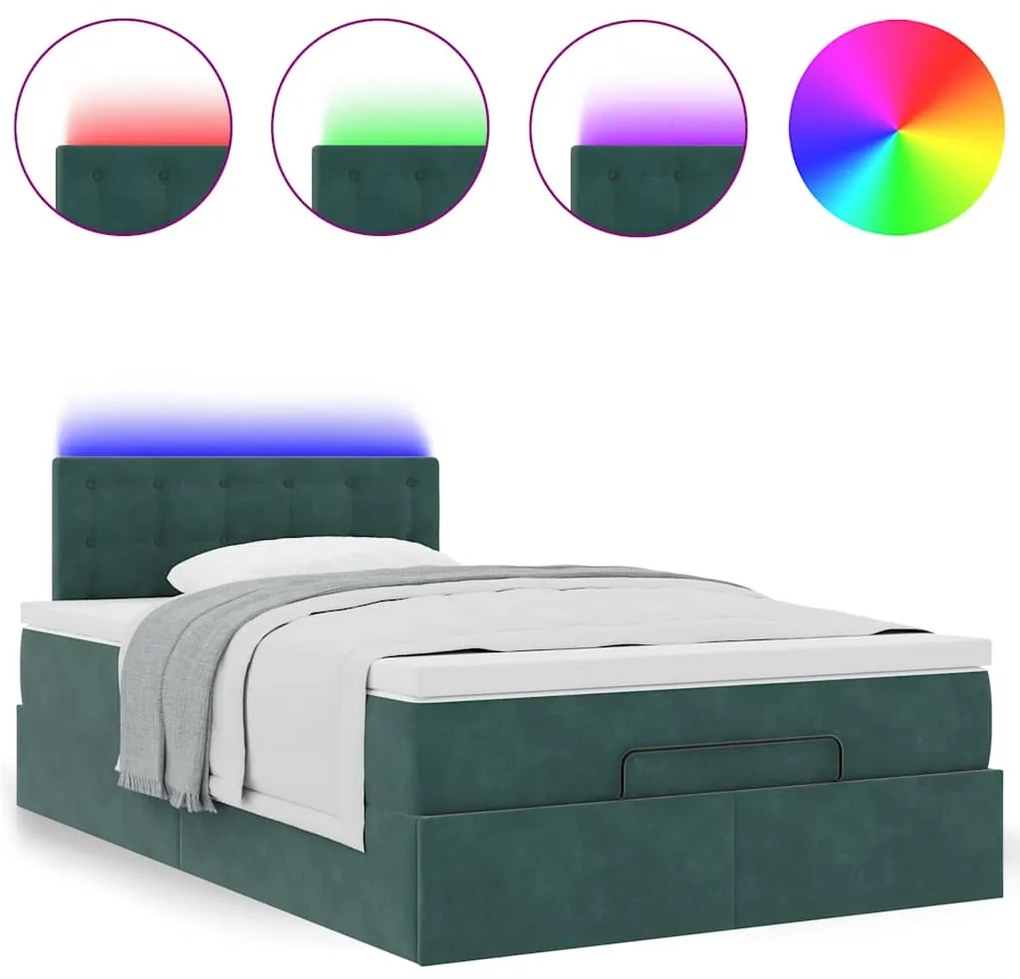 Estrutura de cama otomana com colchão verde escuro veludo