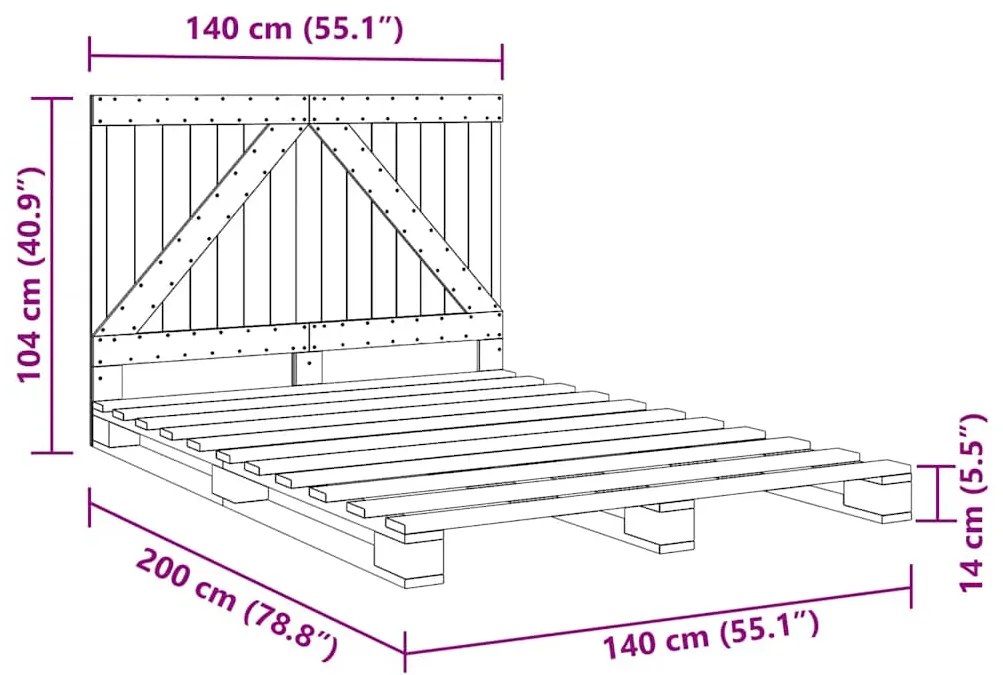 Estrutura de cama com cabeceira 140x200 cm pinho maciço