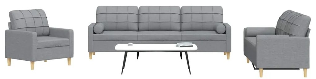 3 pcs conjunto de sofás com almofadas tecido cinzento-escuro