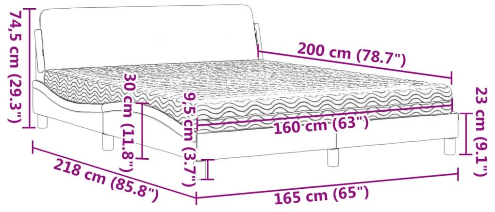 Cama com colchão 160x200 cm couro artificial cinzento