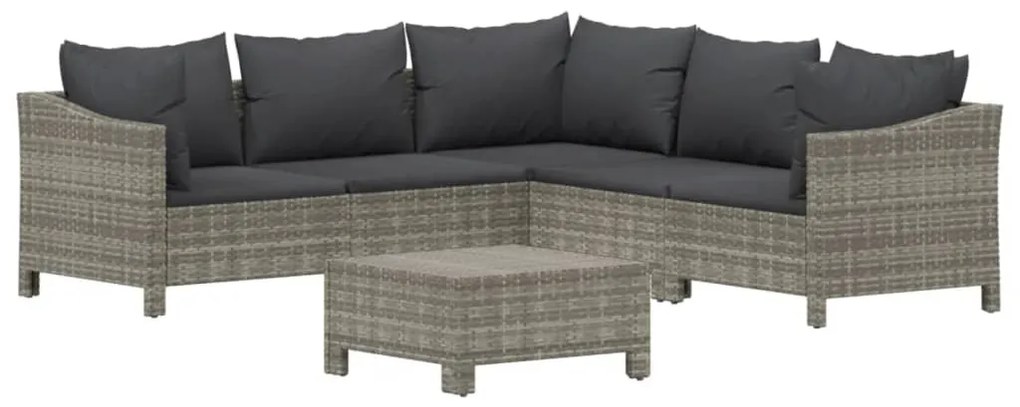 6 pcs conjunto lounge de jardim c/ almofadões vime PE cinzento