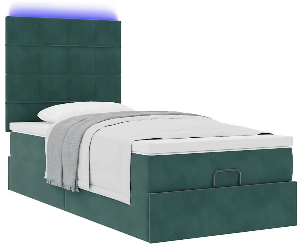 Estrutura de cama otomana colchões 90x200cm veludo verde escuro