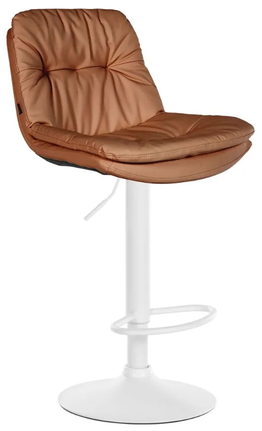 Banco de bar em couro sintético com estrutura branca 92-113 x 46 x 54 cm castanho claro