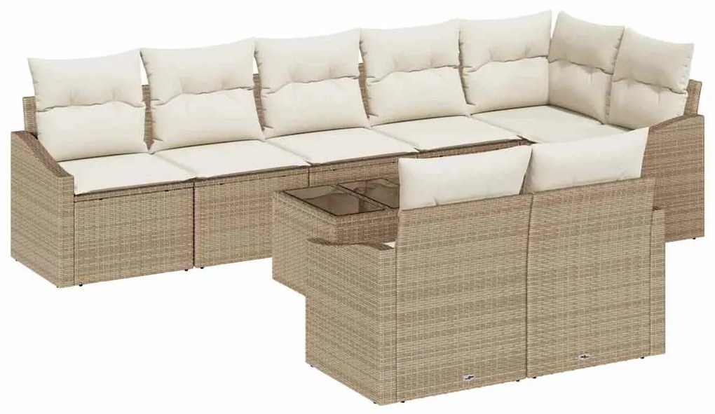 Conjunto de Sofá de Jardim com 9 peças e almofadas marrons em rattan