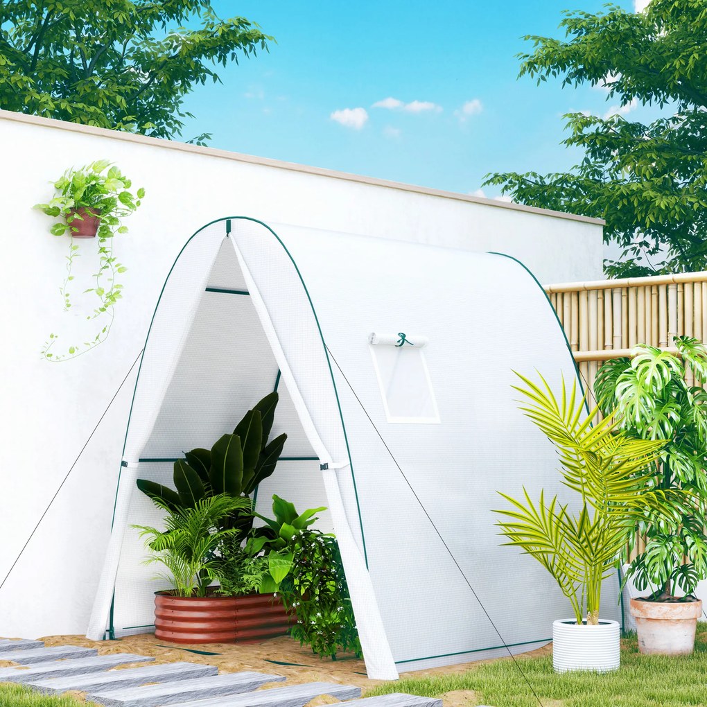 Estufa de jardim 1,8 x 1,8 x 2 m com portas enroláveis e janelas amplas, estufa tipo túnel, branca