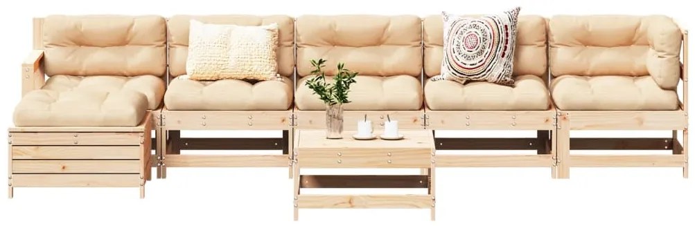 7 pcs conjunto lounge de jardim pinho maciço