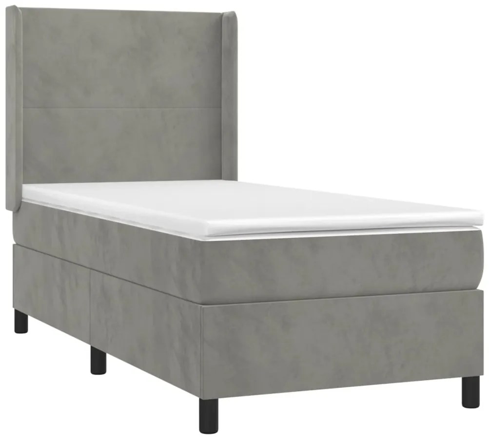 Cama box spring c/ colchão/LED 80x200 cm veludo cinzento-claro