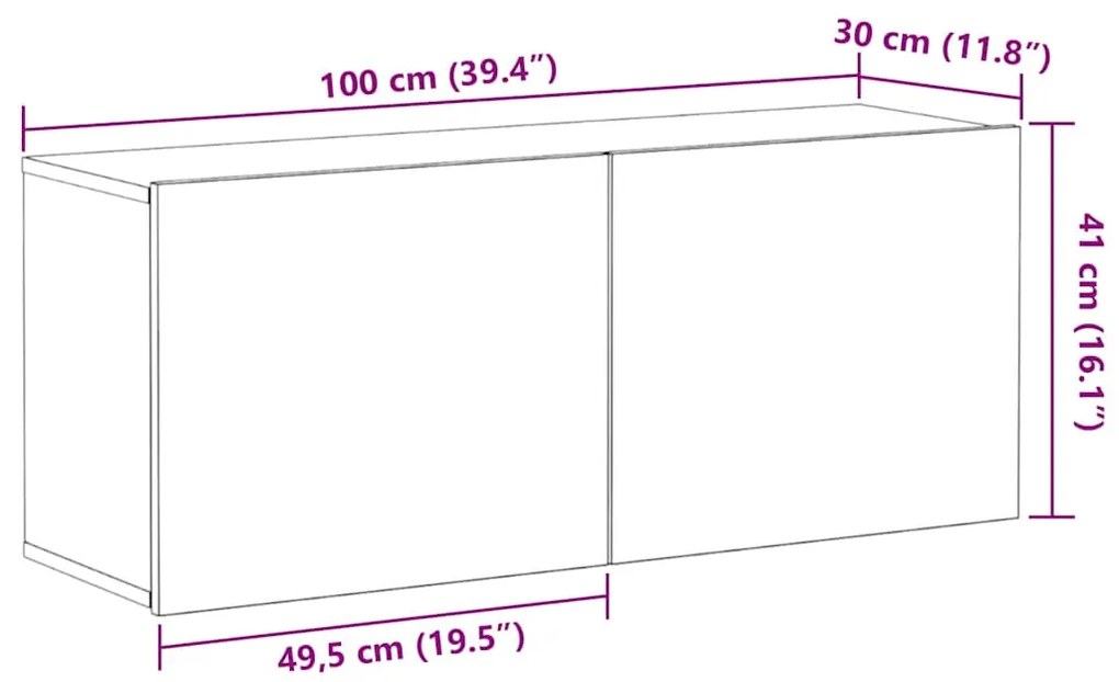 Gabinete de TV vidaXL Preto Carvalho 100x30x41 cm Madeira de Engenhari
