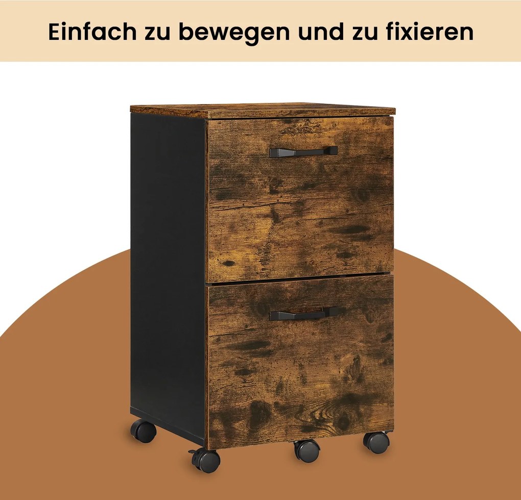 Bloco gavetas escritório com rodas e 2 gavetas 40 x 42 x 70 cm, armário para arquivos, com rodas castanho-preto