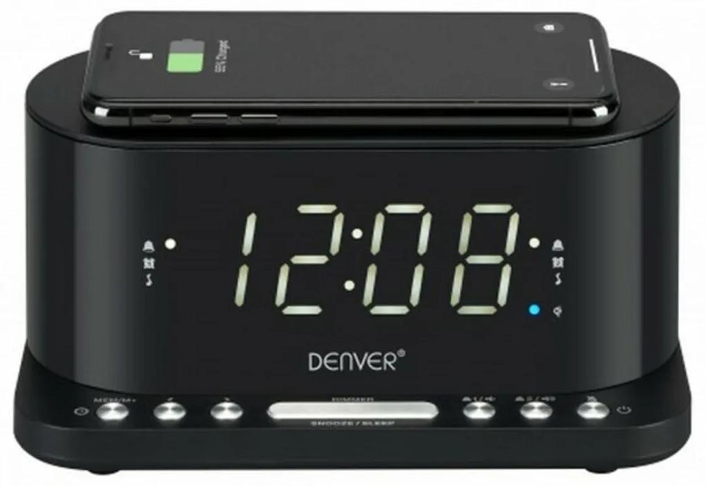 Rádio Despertador com Carregador sem Fios Denver Electronics CRQ-110 12" LED USB Preto