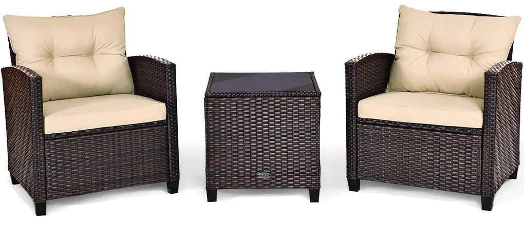 Conjunto de 3 Peças em Vime para Exterior "Eskil" - 2 Poltronas e 1 Me