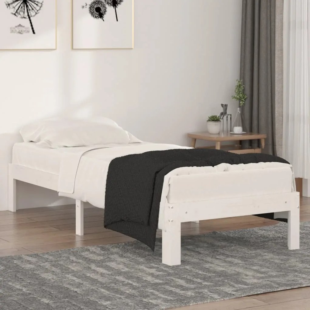 Estrutura cama pequena solteiro 75x190 cm madeira maciça branco