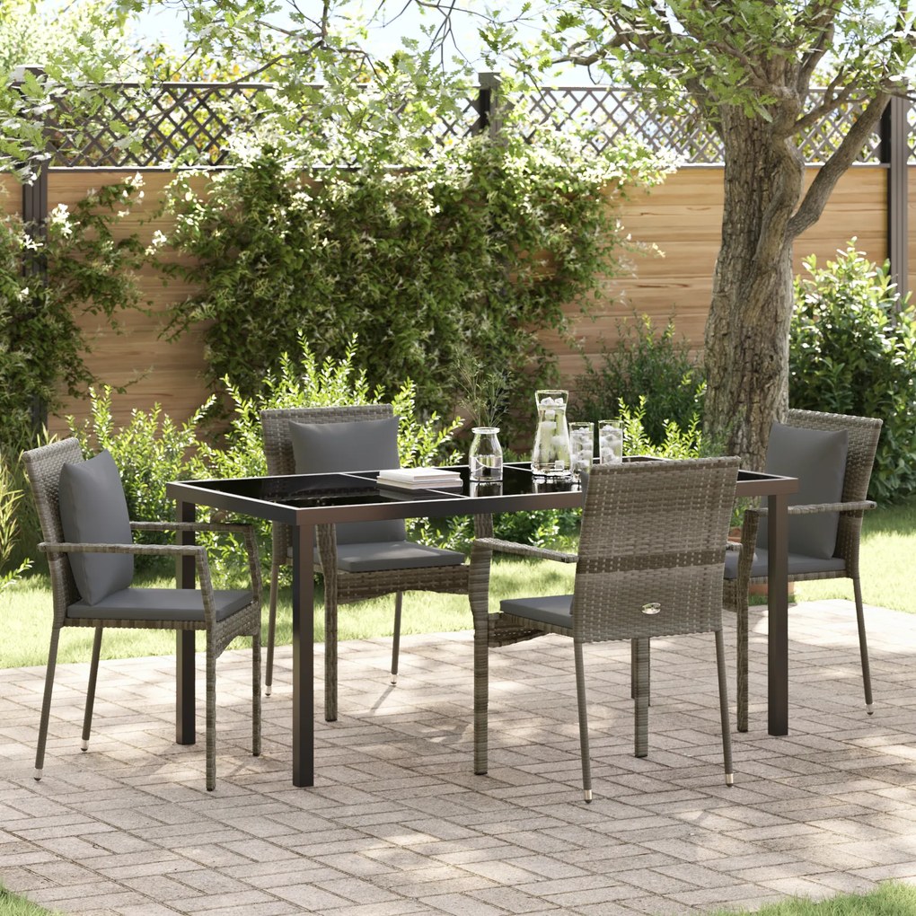vidaXL Conjunto de Jantar de Jardim 5 Peças com Almofadas Cinza Vime PE