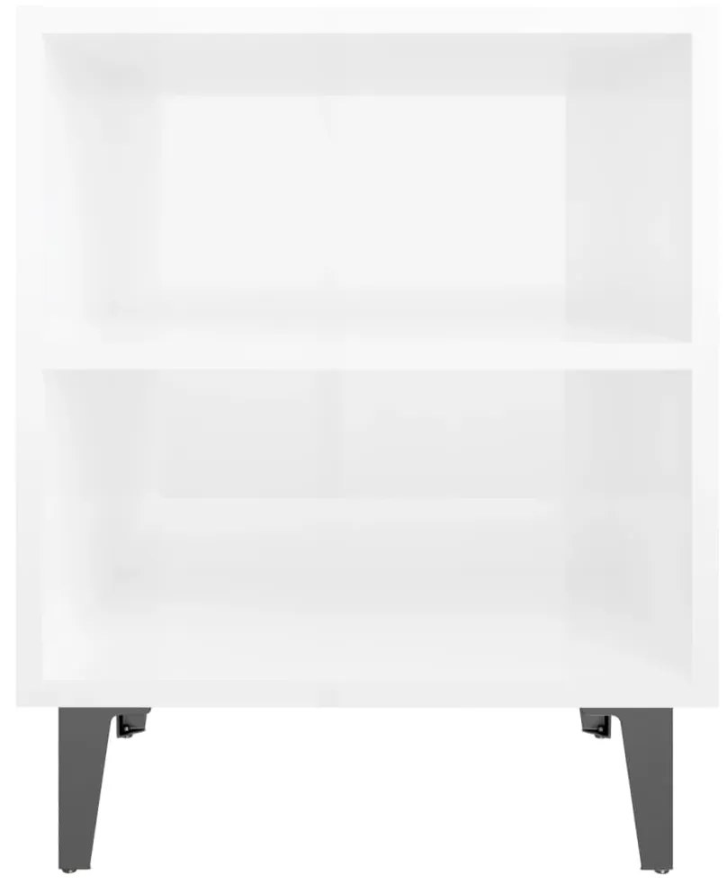 Mesas cabeceira pernas metal 2 pcs 40x30x50 cm branco brilhante