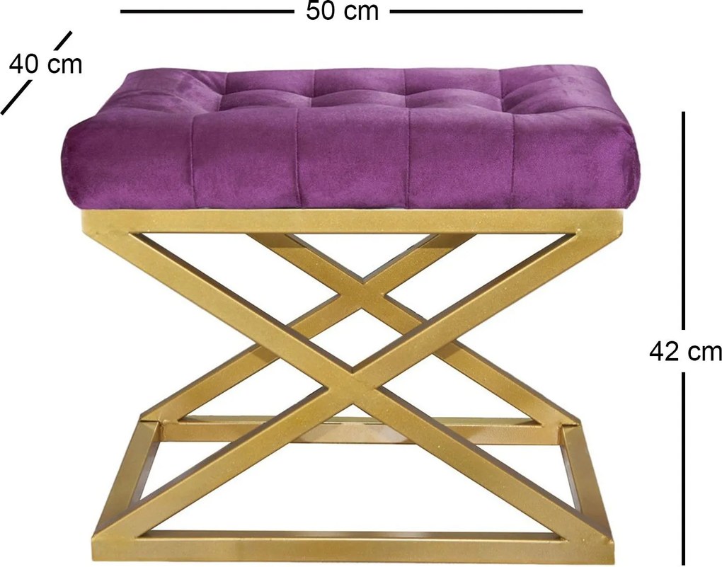 Pouffe Capraz – Dourado e Roxo – 50x42x40 cm