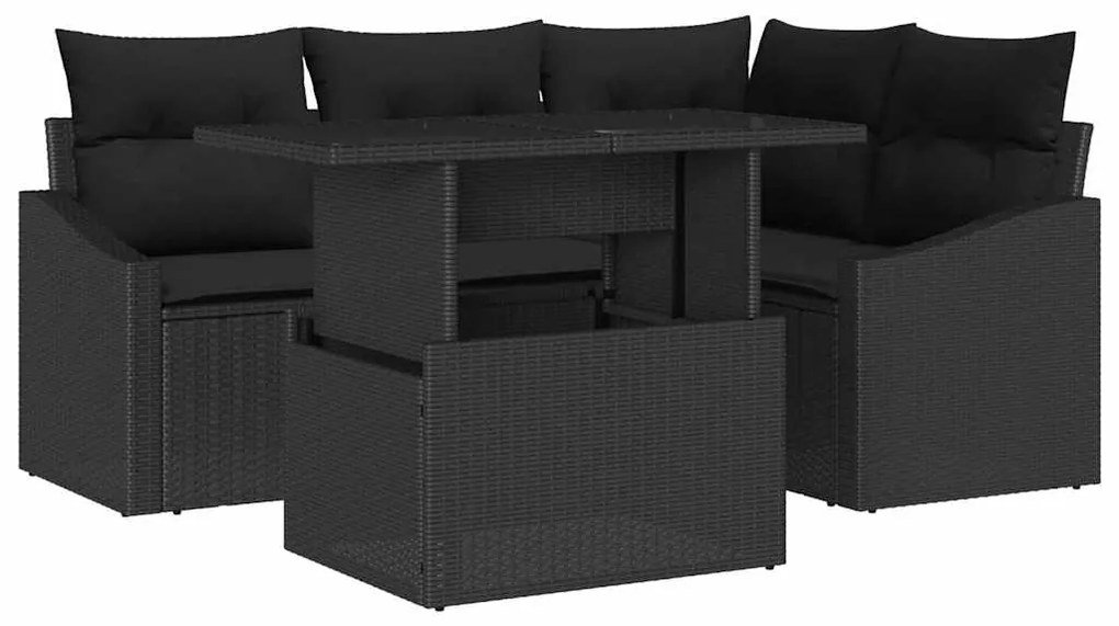 Conjunto de sofá de jardim de 5 peças com almofadas pretas em rattan s