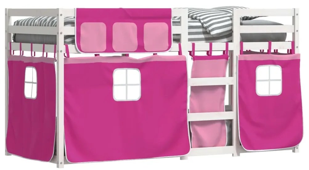 Beliche com cortinas 80x200 cm madeira de pinho maciça rosa