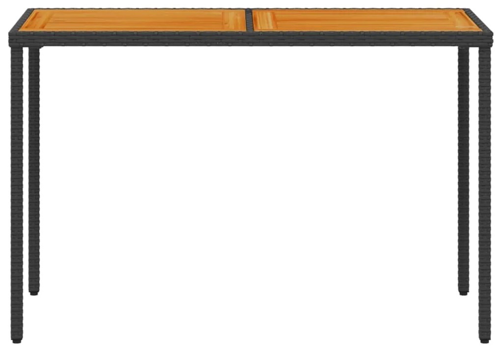Mesa de jardim com tampo em acácia 115x54x74 cm vime PE preto
