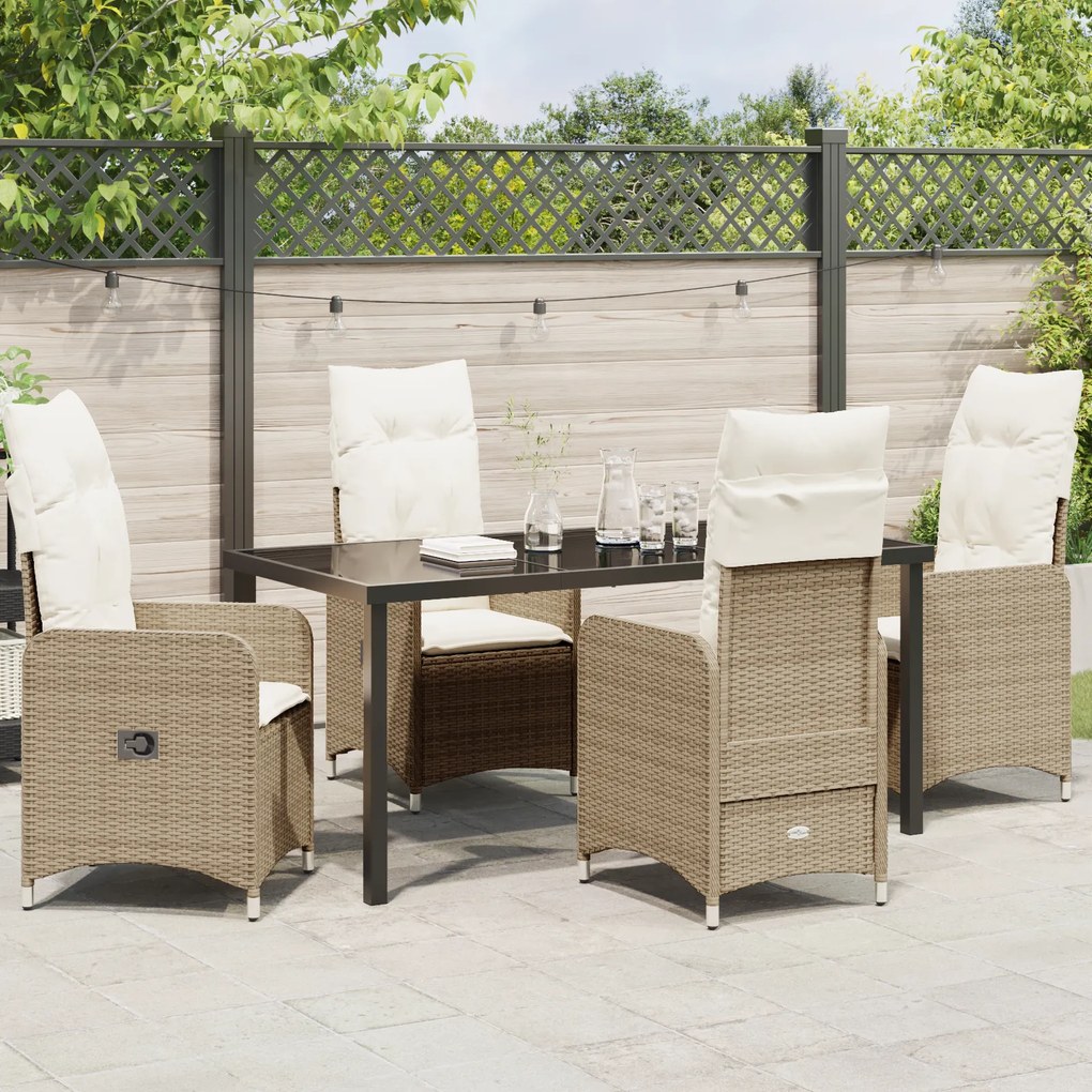 Conjunto de Jantar de Jardim de 5 Peças com Almofadas de Rattan Bege