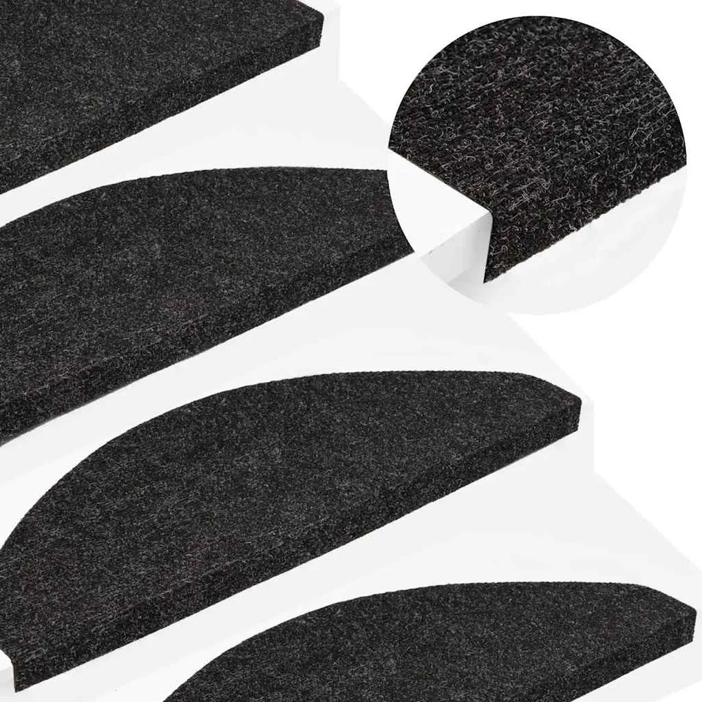vidaXL Tapetes de escada adesivos 30 pcs 56x17x3 cm preto
