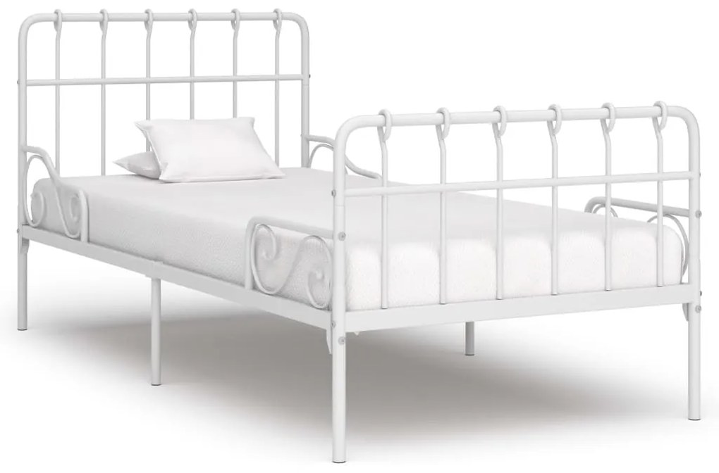 Estrutura de cama com estrado de ripas 90x200 cm metal branco