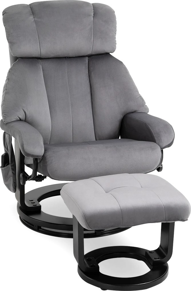 HOMCOM Poltrona Relax com Pufe, Poltrona giratória para TV com Massagem Vibratória, Função Reclinável, Cadeira de Massagem com Bolso Lateral, Poltrona Reclinável com Acabamento Aveludado para Sala de Estar Cinza | Aosom Portugal