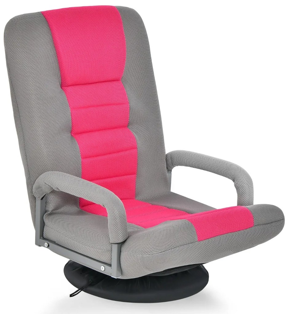 Sofá-cadeira rebatível ajustável em 6 posições com base giratória de 360° para ler e relaxar 61-87 x 55 x 75 cm Rosa