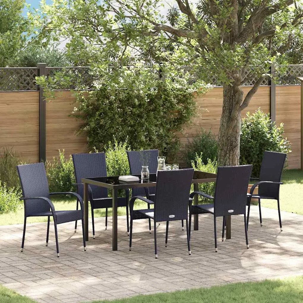 vidaXL Conjunto de Jantar para Jardim 7 pcs Preto Rattan de PE