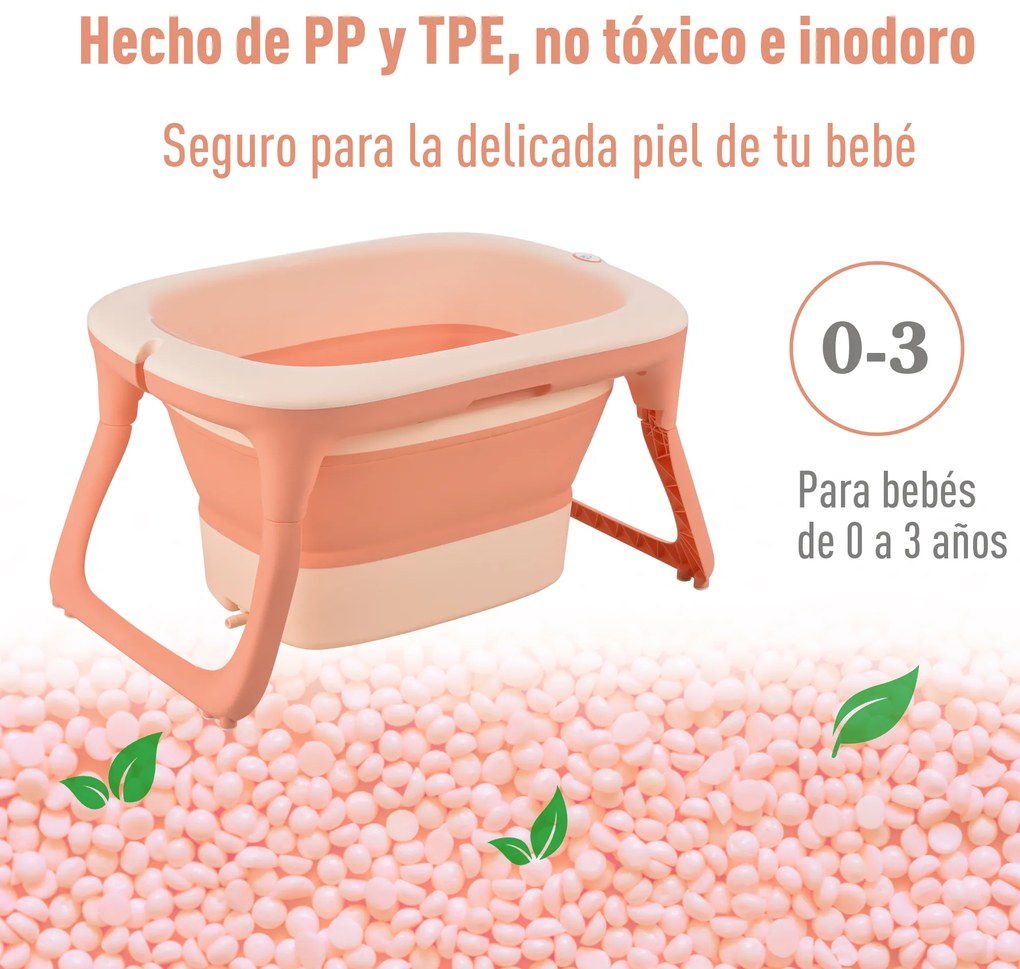 HOMCOM Banheira dobrável e portátil para bebê com recipiente para xampu bacia e banco conjunto de 4 peças de banho81,5x60x46,5 cm Rosa