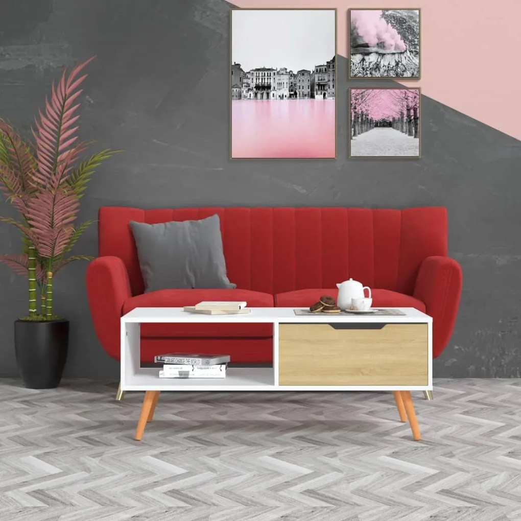 vidaXL Mesa de centro 100x49,5x43 cm aglomerado branco/carvalho sonoma