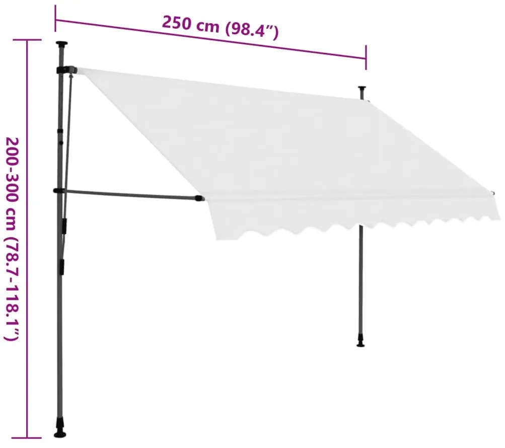 Toldo retrátil manual com LED 250 cm creme