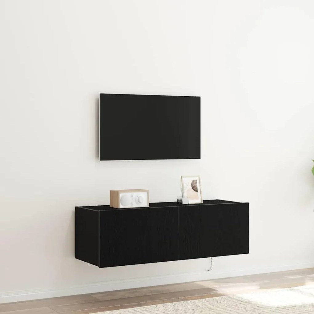 Armário de TV vidaXL com Luzes LED Carvalho Preto 100x35x31 cm