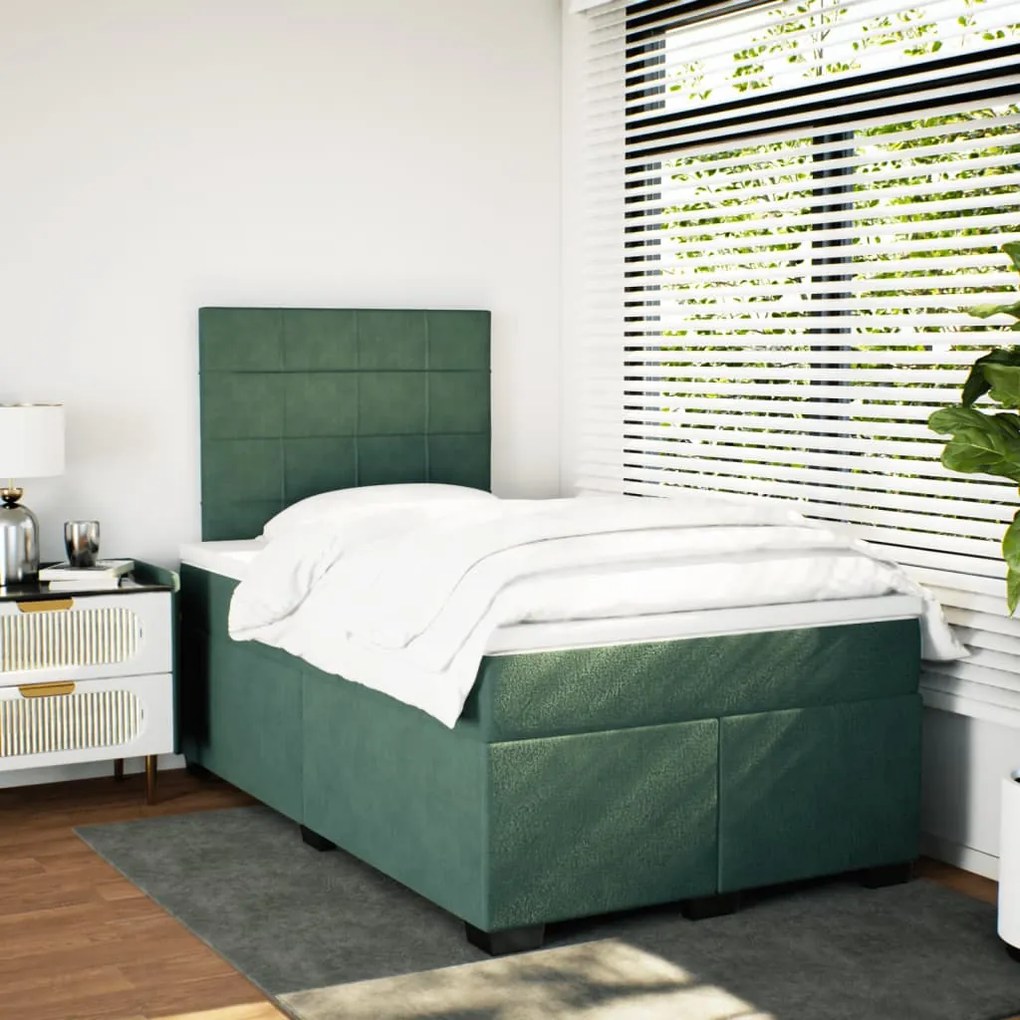 Cama boxspring com colchão 120x190 cm veludo verde-escuro