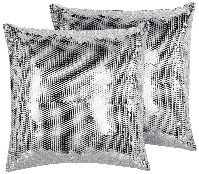 Conjunto de 2 almofadas decorativas com lantejoulas 45 x 45 cm prateada ASTER Beliani