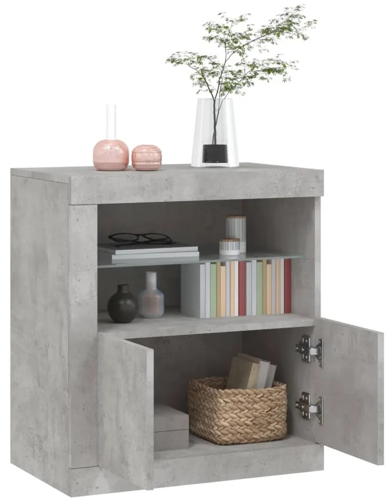 Aparador com luzes LED 60,5x37x67 cm cinzento cimento