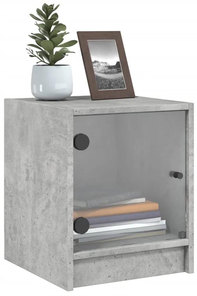 Mesa cabeceira c/ porta vidro 2 pcs 35x37x42cm cinzento cimento