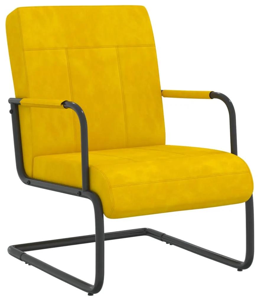 Cadeira cantilever veludo amarelo mostarda