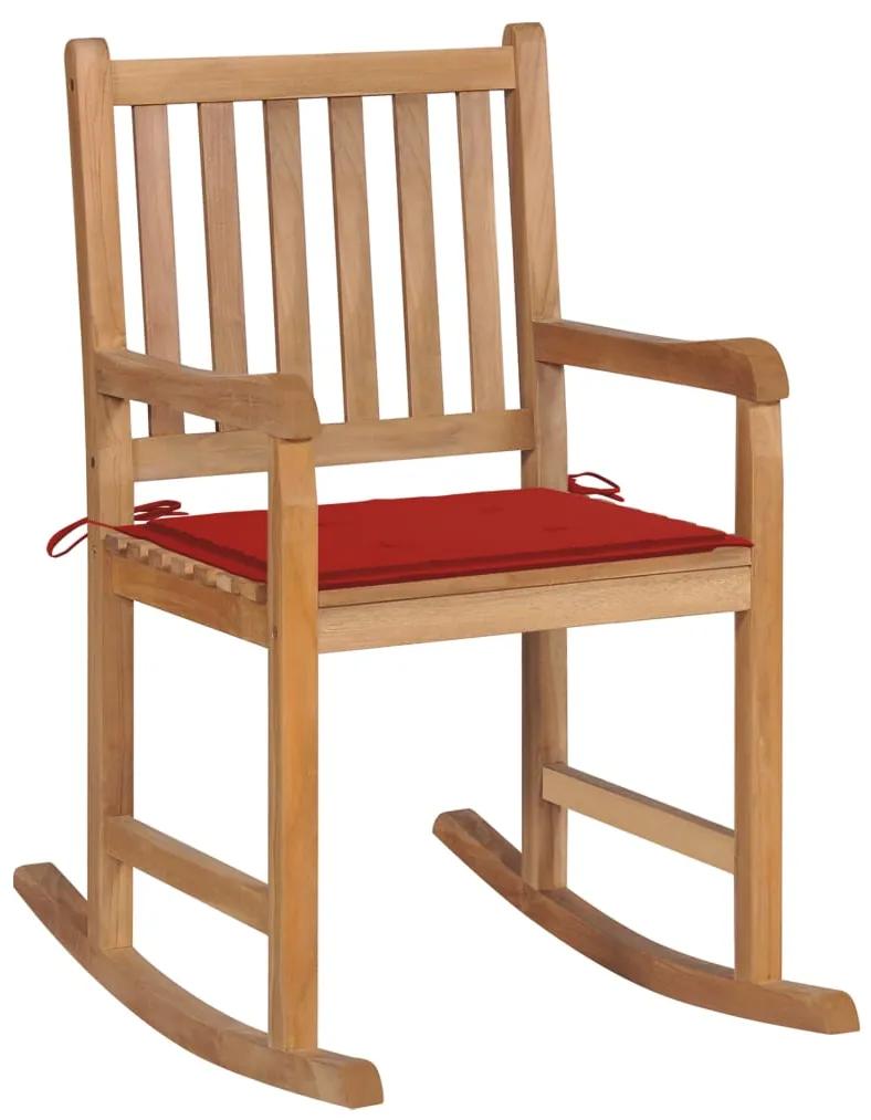 Cadeira de baloiço com almofadão vermelho teca maciça