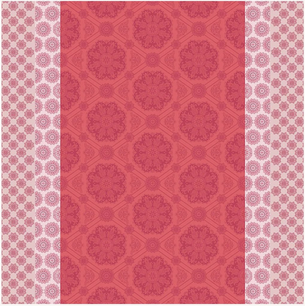 Toalha de mesa jacquard com revestimento acrílico Mille Rosaces Framboise