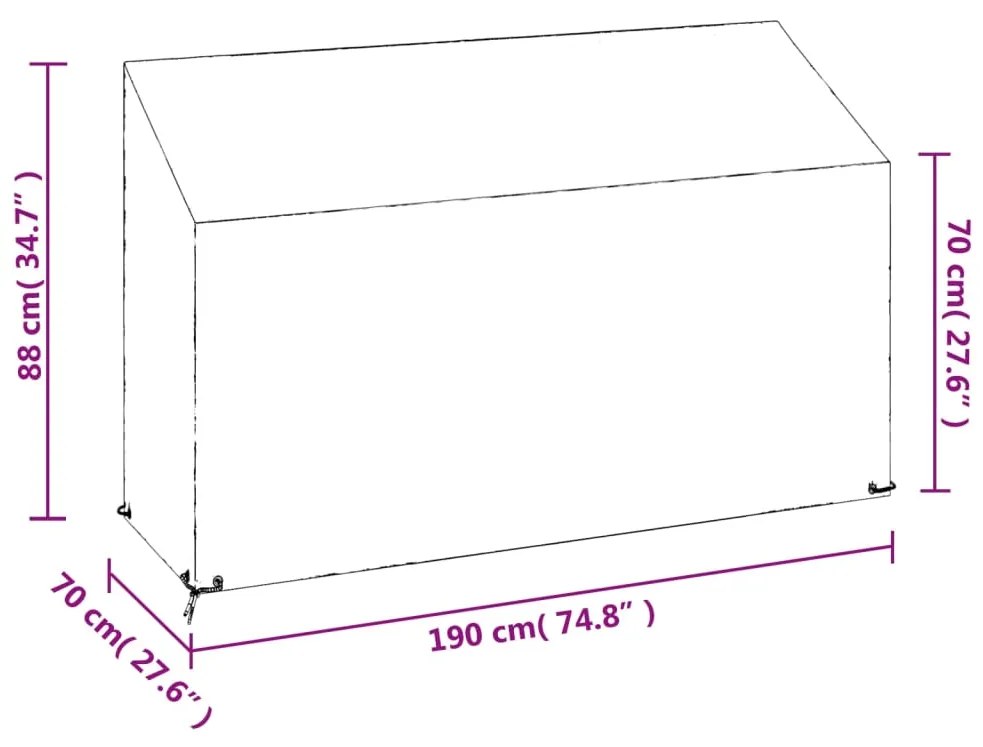 Capas p/ banco jardim 2 pcs 8 ilhós 190x70x70/88 cm polietileno