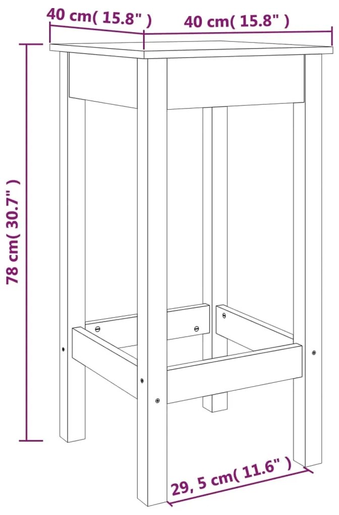 Cadeiras de bar 2 pcs 40x40x78 cm madeira de pinho maciça preto