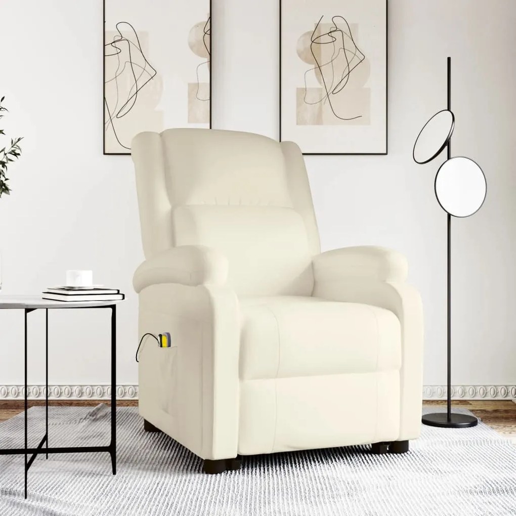 vidaXL Poltrona de massagens elevatória couro artificial cor creme