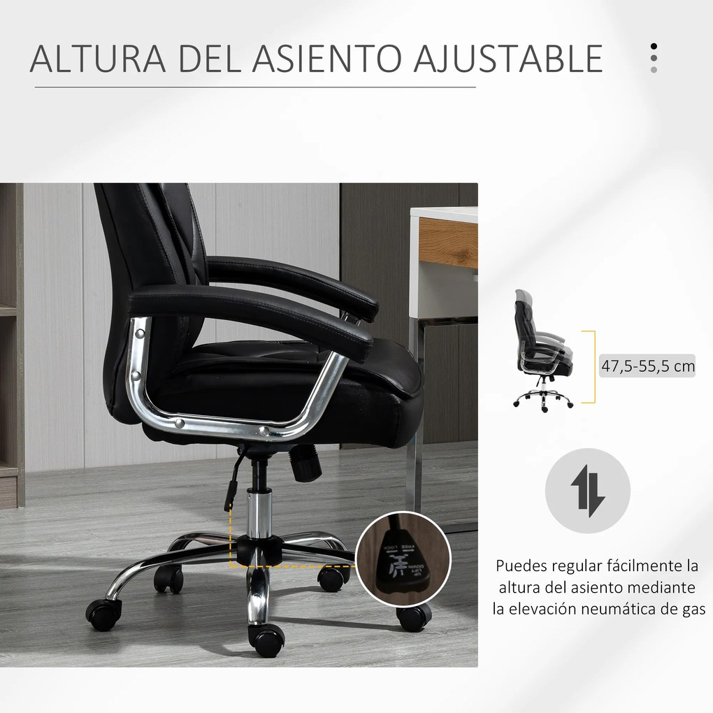 Vinsetto Cadeira de Escritório Ergonômica Cadeira de Escritório Giratória e Basculante com Altura Ajustável Encosto Alto e Apoio para a cabeça Acolchoado Pele Sintética 66x69x113-121cm Preto