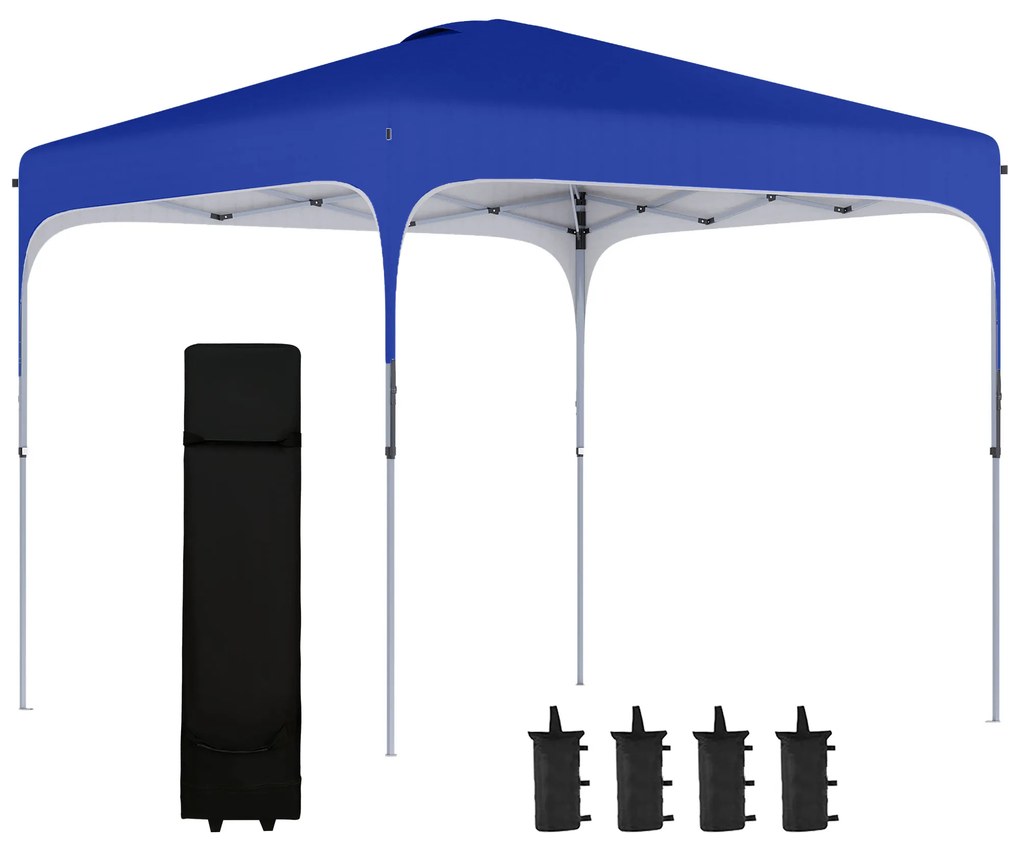 Outsunny Tenda Dobrável 2,5x2,5x2,68cm Tenda de Jardim com Proteção UV 50+ Altura Ajustável com 4 Bolsas de Areia e Bolsa de Transporte para Acampamento Festas Pátio Azul