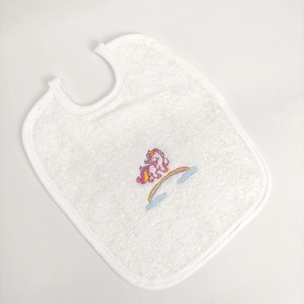 Babete Felpo Branco Unicórnio Personalizável