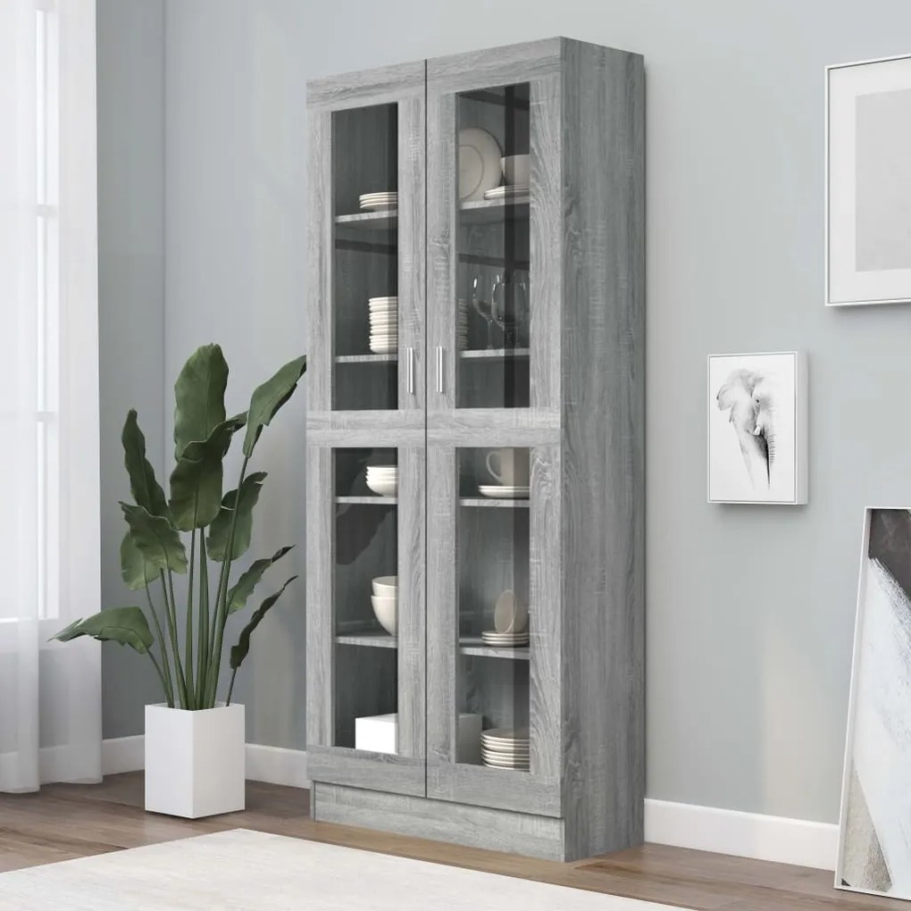 815622 vidaXL Vitrine 82,5x30,5x185,5 cm derivados madeira cinzento sonoma
