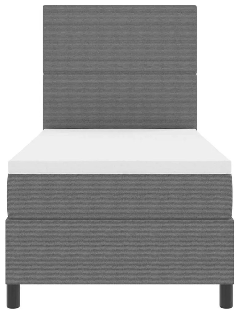 Cama Box Spring com Colchão &amp; Luz LED Cinza 90x200 cm Tecido Corduroy